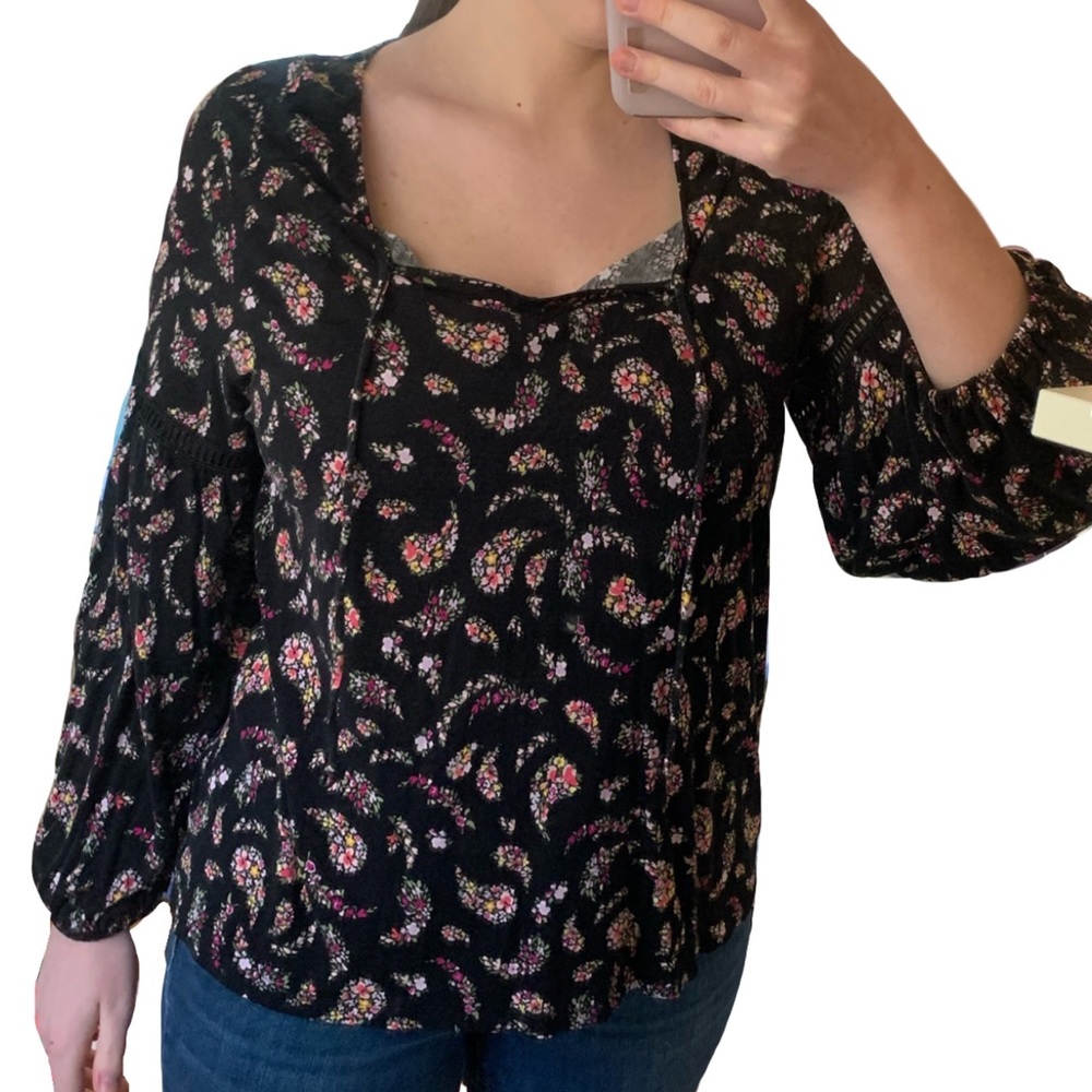 Patterned Balloon Sleeve Blouse